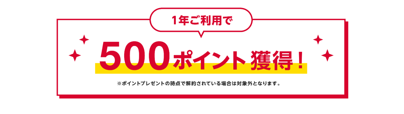 1年ご利用で500ポイント獲得！